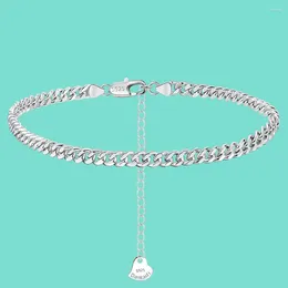 Anklets Böhmen 925 Sterling Silver Kuba Chain Link Ankelarmband för kvinnor Fashion Lock Charm Anklet på ben Boho smycken gåva