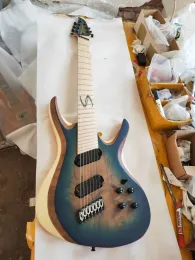 Upgrade 7 Saiten Fanned Fret E-Gitarre ASH Body Alnico V Humbucker Pickups 24 Bünde Full-Size-Standardgitarre für Anfänger und Fortgeschrittene