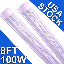 LED-butiksljus 8ft, 100W LED-rörljus fixtur, 8 fot klar täcke cool vit 6500k, V-formad integrerad fixtur för svalare dörrbelysning 25pack lager usastock