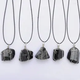 Pendant Necklaces Silver Color Dipped Geometric Black Tourmaline Necklace Raw Stone Schorl Chakra Healing Crystal Point Colar 50cm