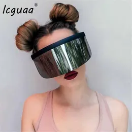 Occhiali da sole unscreen Occhiali da sole oversize anti-peeping 2019 Maschera a specchio Forma Scudo Stile Uomo Donna Antivento Una lente grande Occhiali da sole YQ240120