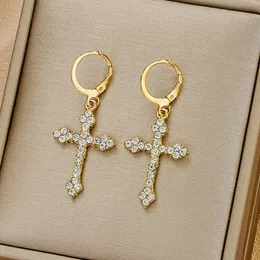 Korean Zircon Crystal Cross Earrings Women Drop Earrings for Gothic Punk Hip Hop Female Piercing Dangle Earrings Party Jewelry