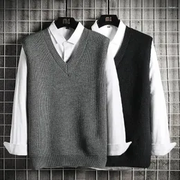 Coletes masculinos roupas colete v pescoço cor sólida preto malha camisola masculino sem mangas colete simples moda quente 2024 y2k streetwear