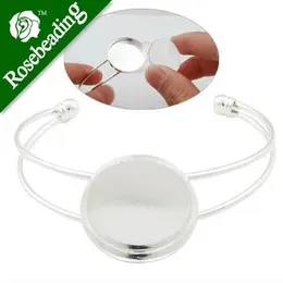 Pulseira de pulseira em branco com configuração de moldura redonda de 1 polegada (25 mm), bandejas, manguito, bronze ajustável, latão prateado, atacado, configurações de cabochon