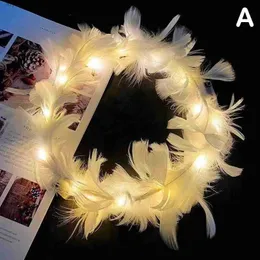 Feesthoeden Lichtgevende Lichtgevende Engel Halo Hoofdbanden LED Veren Krans Kroon Hoofdtooi Dames Meisjes Bruiloft Kerstcadeaus YQ240120