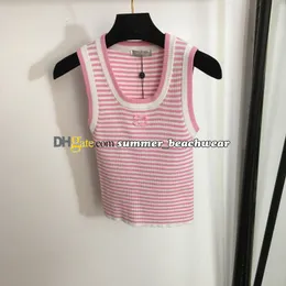 Colete de malha listrado designer bordado fino ajuste colete de malha feminina sem mangas topos de malha verão respirável casual malha t camisa