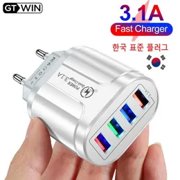 Handy-Ladegeräte 3,1 A 4 Ports USB-Reiseladegerät Schnellladung QC 3.0 Wandladung für 14 13 Samsung Mobile KR-Stecker-Ladeadapter