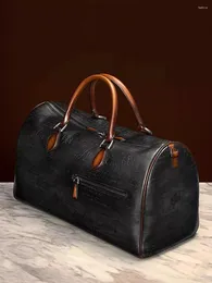 Duffel Bags Men's High-End Travel Bag äkta läder stor kapacitet Portable Boston Retro Kortavstånd Business Trip Bagage