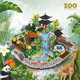 Blocos 5000 pçs criativo micro partículas cidade rua vista floresta tropical panda animal zoológico blocos de construção montar tijolos brinquedos menino presente do miúdo