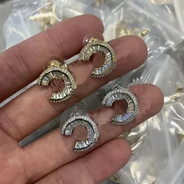 Simples 18k banhado a ouro prata diamantes orelha studs luxo marca designers letras brinco geométrico mulheres cristal strass festa de casamento jewerlry com caixa