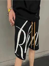Diseñador de moda corta ropa casual pantalones cortos de playa calidad aprobada Rhude para hombre en relieve de punto jacquard letra flor cordón capris pareja de moda sty 7PSH