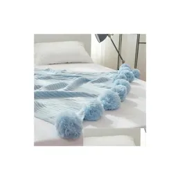 Blankets Swaddling Knitted Baby Blanket For Borns Winter Cotton Ddle Warp With Wool Ball Children Products Kids Bath Towel Pography Pr Dhtb5