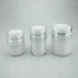 Vorratsflaschen 500 Stück 15 g 30 g 50 g perlweißes Acryl-Airless-Glas, runde kosmetische Creme-Pumpverpackungsflasche