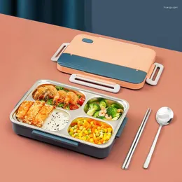 Servis meyjig lunchlåda rostfritt stål Proof-läcka Bento Portable 4 Grids Container 930 ml