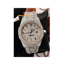 41MM Arabic Dial Premium Quality Antique Iced Out VVS Clarity Moissanite Diamond Studded Stainless Steel Watch for Couple