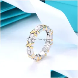 Band Rings Designer Halka Nişan Kadınlar İçin Lüks Takı Gül Siyeli Sier Cross Diamond Moda Takı Tasarımcıları Boyut 5-9 Lady G DH4CX