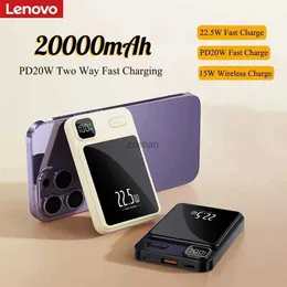 Банки питания для сотовых телефонов Lenovo 20000 мАч Power Bank Magnetic 22,5 Вт со сверхбыстрой зарядкой Qi PD20W Беспроводное зарядное устройство Powerbank для iPhone 15 Samsung Huawei
