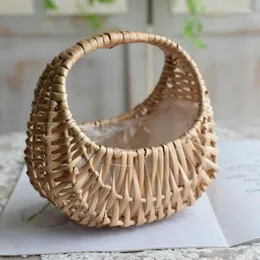 Stume da stoccaggio composto fiore fatto a mano basket wicker mezza luna tessuto con maniglia di nozze decorazioni per la casa