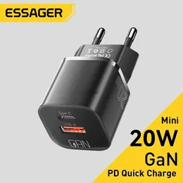 Carregadores de telefone celular Essager 20W GaN PD USB C Carregador para 14 13 12 11 Pro Max Phone QC 3.0 PD 3.0 USB Tipo C Carregamento rápido para pocoiPad