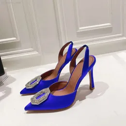 Sandali Amina Muaddi Camelia Sandali a punta decorati con cristalli Tacco a spillo Designer di lusso da donna Abito da sera Scarpe da festa Calzature con cinturino alla caviglia