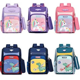 Taschen Kinderstudent Schultasche Cartoon Rucksack Dinosaurier und Einhörner Großkapazitäts Weltraumbeilung mit Stiftbeutel