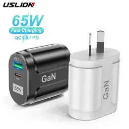 Cell Phone Chargers USLION 65W GaN USB Charger AU EU US UK Plug Fast Charging Tablet Laptop USB C Quick Charge QC 3.0 Mobile Phone Charger Travel