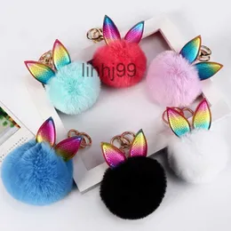 Key Rings Cute Glasses Hairball Keychain Pendant Car Accessories Faux Rabbit Fur Fashion Bag Ornaments Fluffy HolderB687
