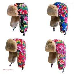 Berets Big Floral Print Earflap Cap Unisex Plüsch Hut Outdoor Sports Warme Kopfbedeckung