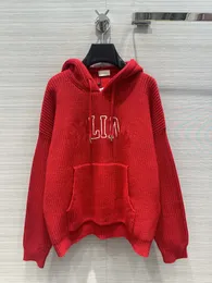 2024 Yeni Bahar Milan Pist Sweaters Kapşonlu Uzun Kollu Kadın Kazak High End Jacquard Pullover Tasarımcı Tops 0120-10