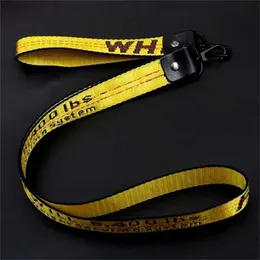 Nyckelkedja offs Industrial Lanyard Long Keychain Yellow Nylon Strap Halter Fashion Bagage Pendant Unisex Brand Designer Carved Alloy Buckle Jwle