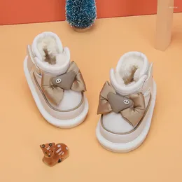 Stivali da ragazza scarpe imbottite in cotone carino fiocco con nodo neve bambino inverno principessa coreana breve peluche spesso bambino