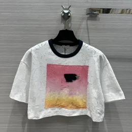 Marka Aynı Stil Kadın T-Shirt 2024 Yeni İlkbahar Yaz Mürettebatı Kısa Kollu Moda Milan Pist T-Shirt Tasarımcı Tops 0120-7