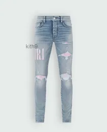 Designer Herren Jeans Split Denim Hosen Herren Slim Fit Lässige Hip Hop Button Hose Männer Elastische Damen Loch Slim Lila Jean True RKFU