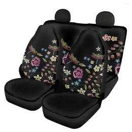Autositzbezüge, universelle Libelle mit Blumen, 3D-Muster, Fahrzeug, passend für die meisten LKWs, komplettes Set, elastisch