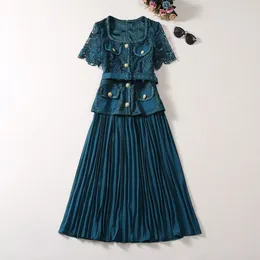 2024 primavera azul cor sólida cintura com cinto vestido de manga curta pescoço quadrado botões midi vestidos casuais a4j191359