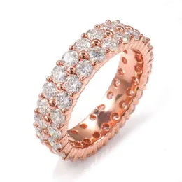 10K Double Diamond 2.5Mm Wedding In Rose Gold Two Row Paved Moissanite Full Eternity Band