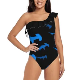 Wear Hammerhead Shark One Shoulder Ruffle Swimsuits Sexy One Piece Swimsuit Women Swimwear Monokini Shark Hammer Ocean Sea Water
