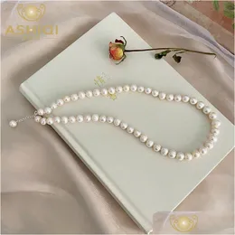 المخاخات Ashiqi Natural Freshwater Pearl Necklace 925 Sterling Sier Jewelry for Women Gift 240104 Drop Droper Dropress Netclaces Penda DHH0L