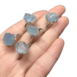 Cluster Rings Natural Pyrite Copper Ring 925 Silver Crystal Aquamarine Women Real Jewelry Charm Designer Luxury Carved Gifts Accessories