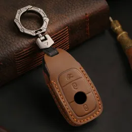 Genuine Leather Car Key Cover for Mercedes Benz E C G M R S Class W204 W212 W176 GLC CLA GLA AMG Keyring Shell Fob Case Holder