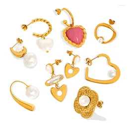 Dangle Earrings Amaiyllis 18K Gold Luxurious Loving Charm Heart Retro Niche Personality Asymmetric