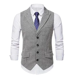 Pants New Men's Plaid Suit Vest Business Casual Wedding Waistcoat Slim Fit Sleeveless Offcie Single Breasted Suit Vests Man