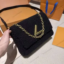 10A Luxury Womens Twist Designer Bag Louiseits V Lock Women Handbag Black Chain Flap Shoulder Bags Viutonits Lady Lambs Wool Leather Crossbody Bag Hög kvalitet