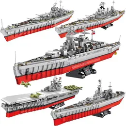 Blocos WW2 Militar Grande Série de Navio de Guerra Blocos de Construção Tijolo Modelo MOC Arma Cruiser Barco Braços Soldado Conjunto Criança Brinquedos Menino Presente de Feriado 240120