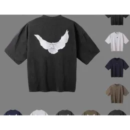 2024SS Дизайнерская футболка Kanyes Classic Wests Three Party Joint Peace Dove с принтом для мытья воды с короткими рукавами Мужские и женские футболки Yzys High Street