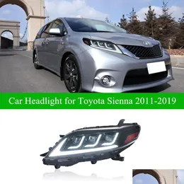 LED 주간 러닝 카 헤드 라이트 SIENNA 헤드 라이트 2011- 동적 회전 신호 듀얼 빔 램 램프 배달 자동차 MotorC OTVHR