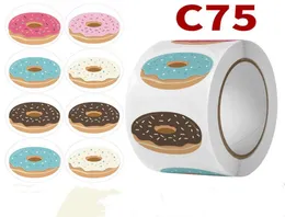 Envoltório de presente 500 pcs Donuts Forma Bonito Dos Desenhos Animados Crianças Adesivo Embalagem Artesanal Decoração de Férias Obrigado Seal9104488