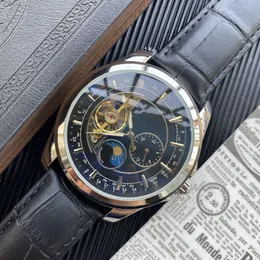 BREI 1884 tourbillon mechanical sun, moon, stars stainless steel high quality men mens full function watch mechanical Movement watches calendar 3 Eyes leather belt