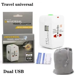 CE-All-in-One-Universal-Global-International-Steckeradapter, 2 USB-Anschlüsse, Weltreise-Wechselstrom-Ladegerät-Adapter mit AU-US-UK-EU-Stecker-Verkaufsverpackung