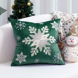 وسادة 1PC عيد الميلاد تطريز الغلاف الثلج Snowflake 45x45 الفاخرة ديكور المخمل لأريكة ديكور وسادة